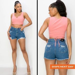 Crisscross Tie Ribbed Bustier Top